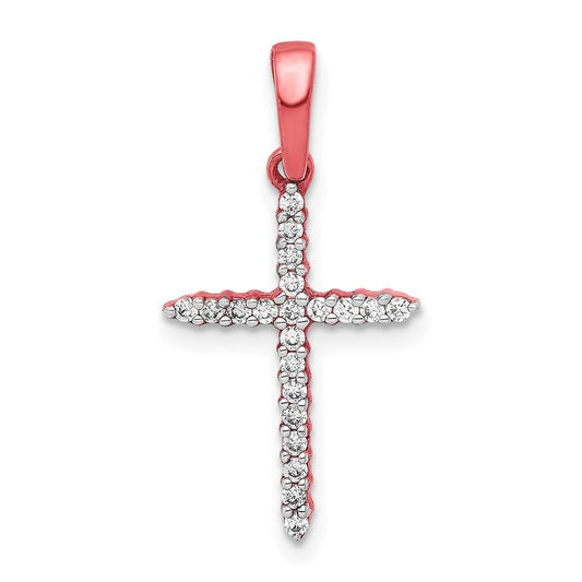 10K Rose Gold 1/6ct. Simulated Diamond Cross Pendant