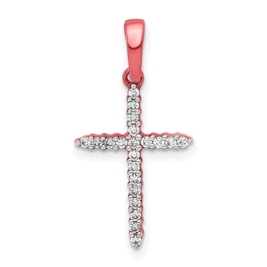 925 Rose Gold Plated Sterling Silver 1/6ct. Diamond Cross Pendant