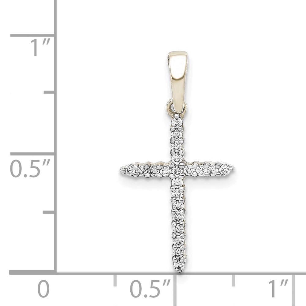 925 White Gold Plated Sterling Silver 1/6ct. Simulated Diamond Cross Pendant
