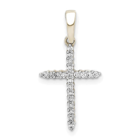 925 White Gold Plated Sterling Silver 1/6ct. Simulated Diamond Cross Pendant