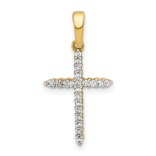 925 Yellow Gold Plated Sterling Silver 1/6ct. Simulated Diamond Cross Pendant