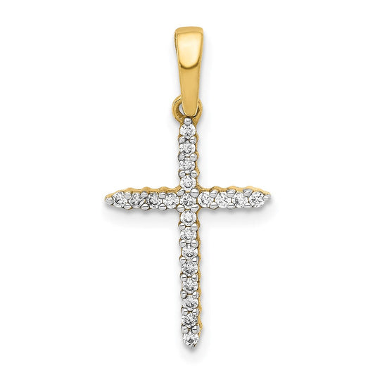 10K Yellow Gold 1/6ct. Simulated Diamond Cross Pendant