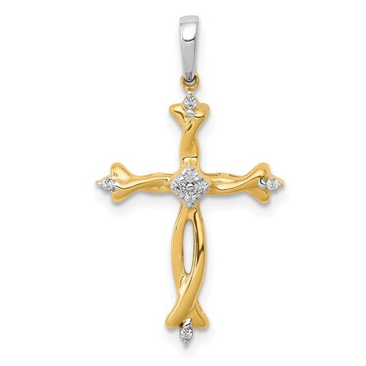 14K Two Tone 1/20Ct. Diamond Cross Pendant