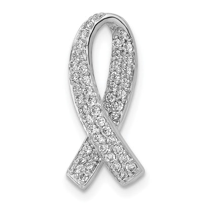 14k White Gold 1/3 Ct. Lab Grown Diamond VS/SI+ G+ Awareness Ribbon Chain Slide Pendant