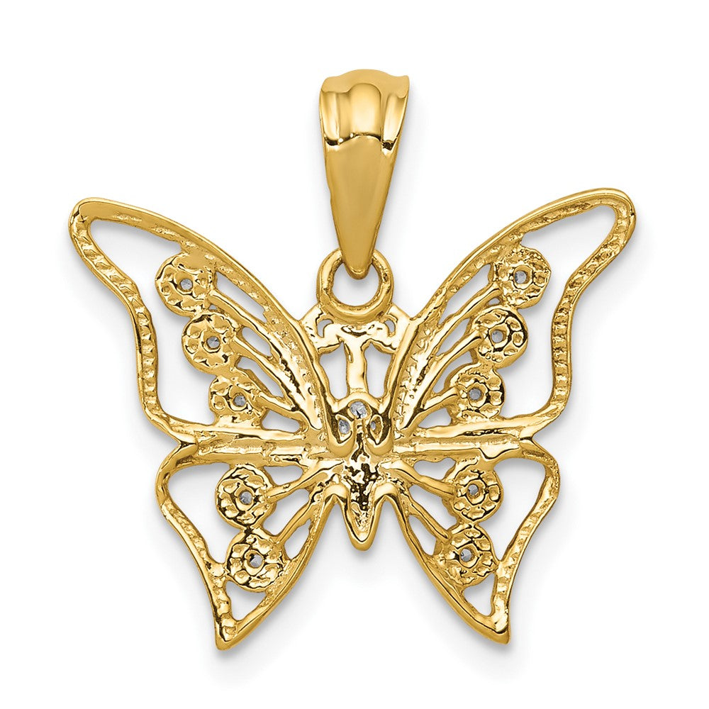 10K Yellow W/Rhodium And Rhodium Diamond Butterfly Pendant