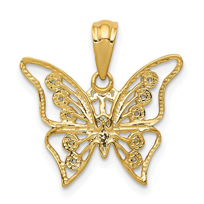 10K Yellow W/Rhodium And Rhodium Diamond Butterfly Pendant