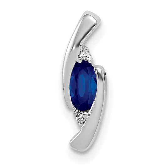 14K White Gold .01Ct Diamond And .33 Sapphire Pendant