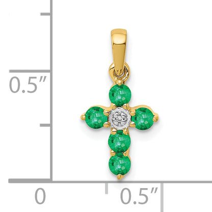 10K Yellow Gold 10K Emerald And Diamond Cross Pendant