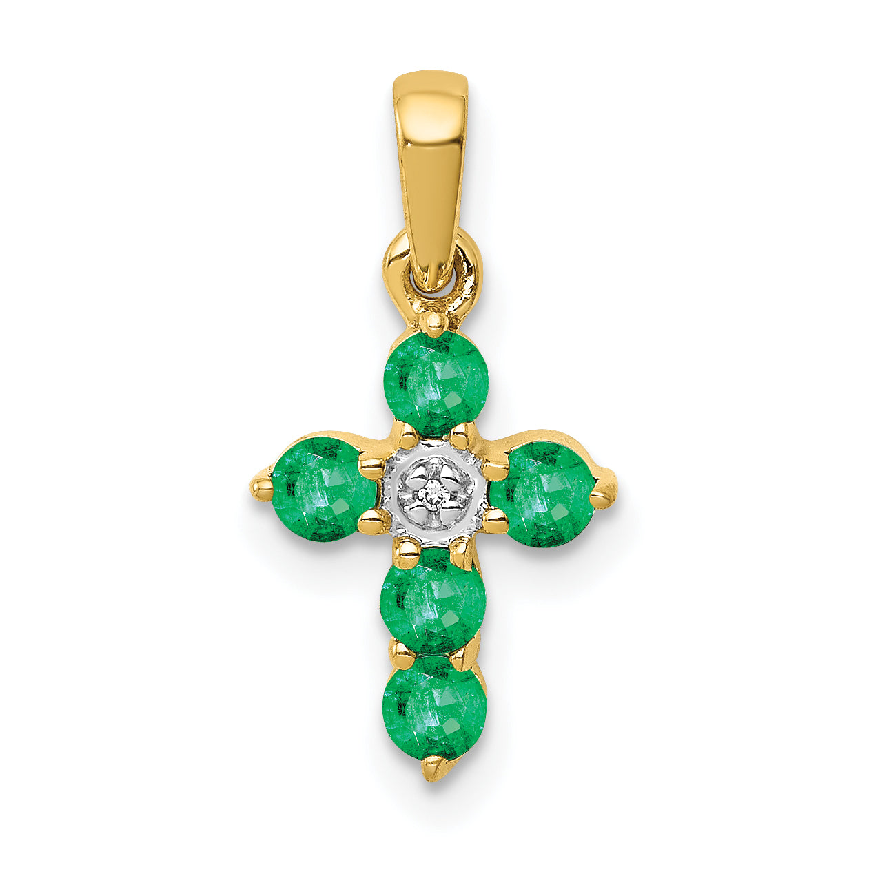 10K Yellow Gold 10K Emerald And Diamond Cross Pendant