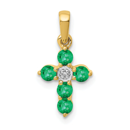 10K Yellow Gold 10K Emerald And Diamond Cross Pendant