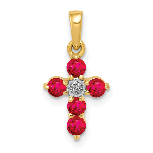 10K Yellow Gold 10K .30 Ruby And Diamond Cross Pendant
