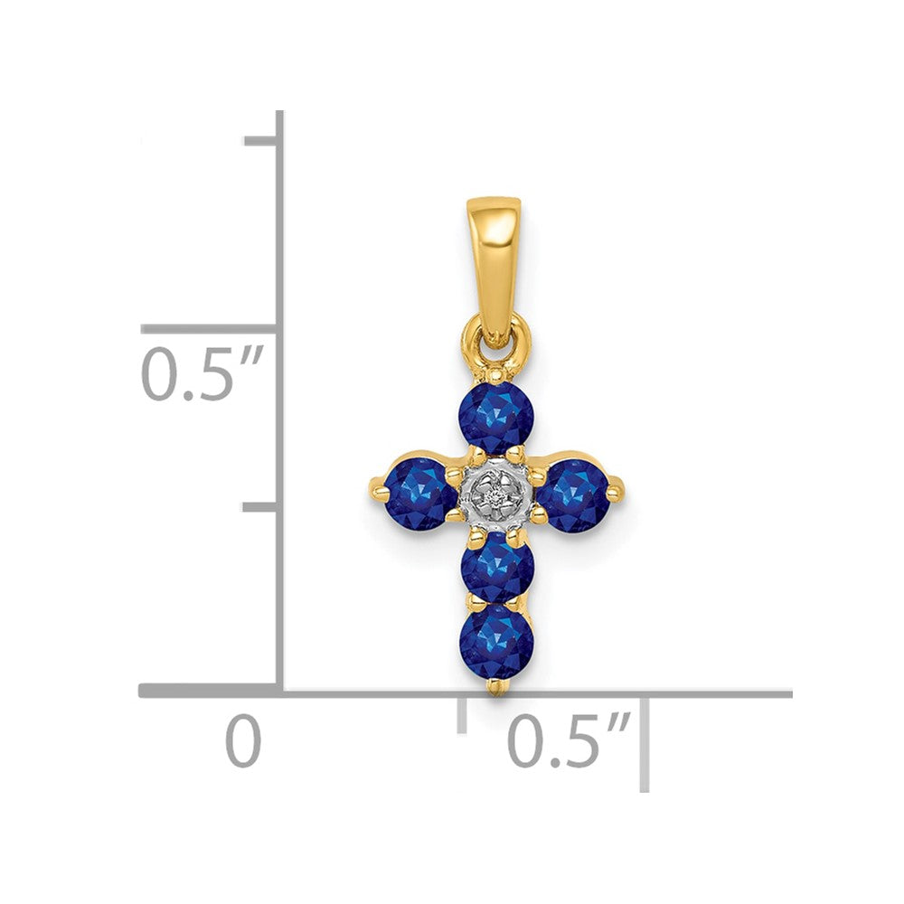 10K Yellow Gold 10K Sapphire And Diamond Cross Pendant