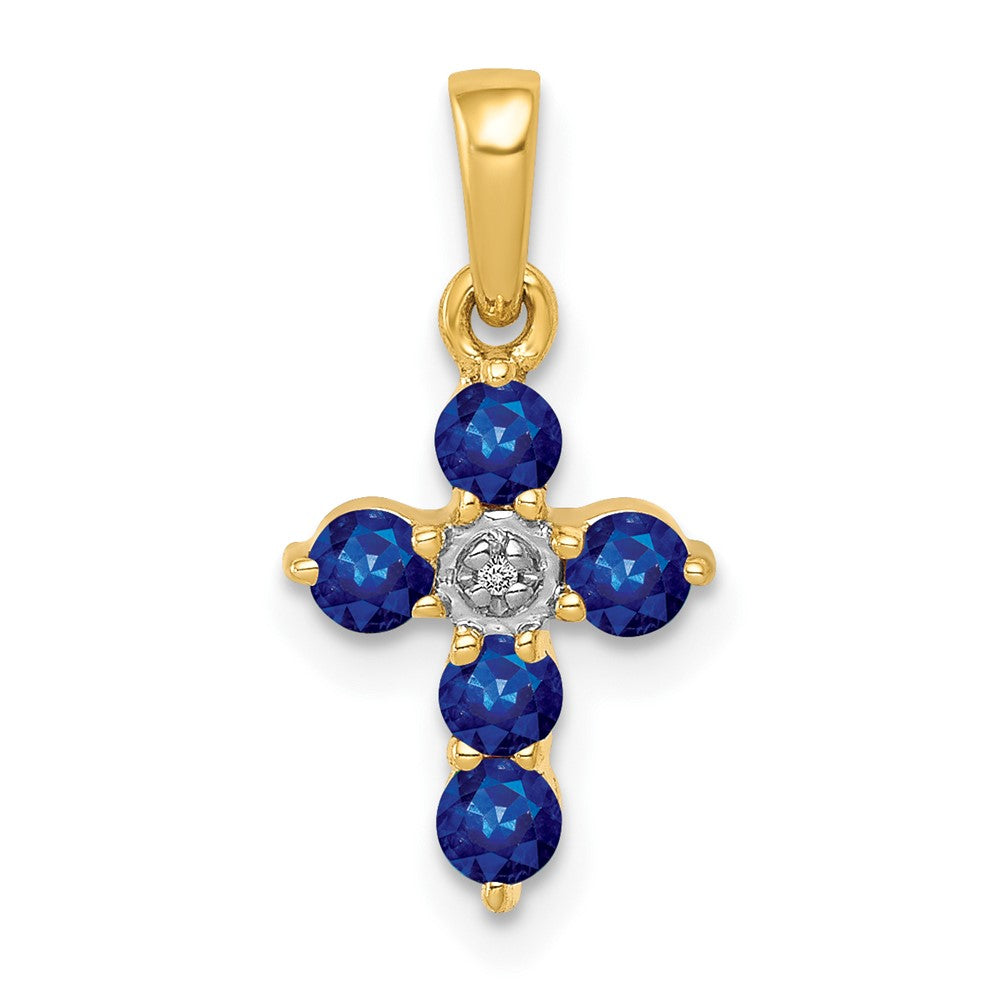 10K Yellow Gold 10K Sapphire And Diamond Cross Pendant