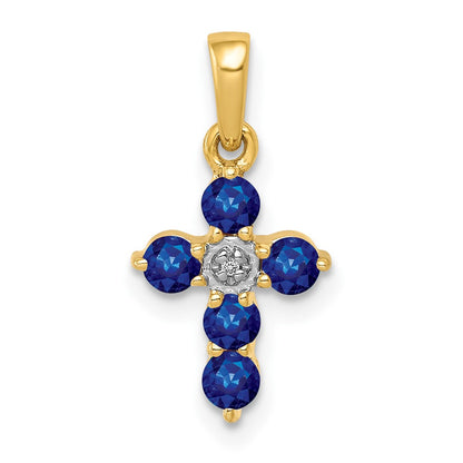 10K Yellow Gold 10K Sapphire And Diamond Cross Pendant