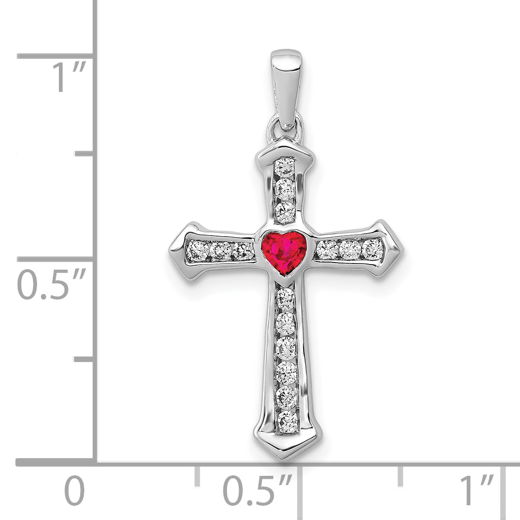 10K White Gold 10K Ruby And Diamond Heart Cross Pendant