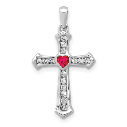 10K White Gold 10K Ruby And Diamond Heart Cross Pendant