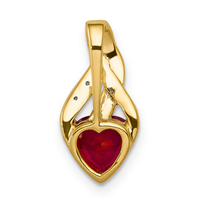 10K Yellow Gold Diamond And Created Ruby Polished Heart Pendant