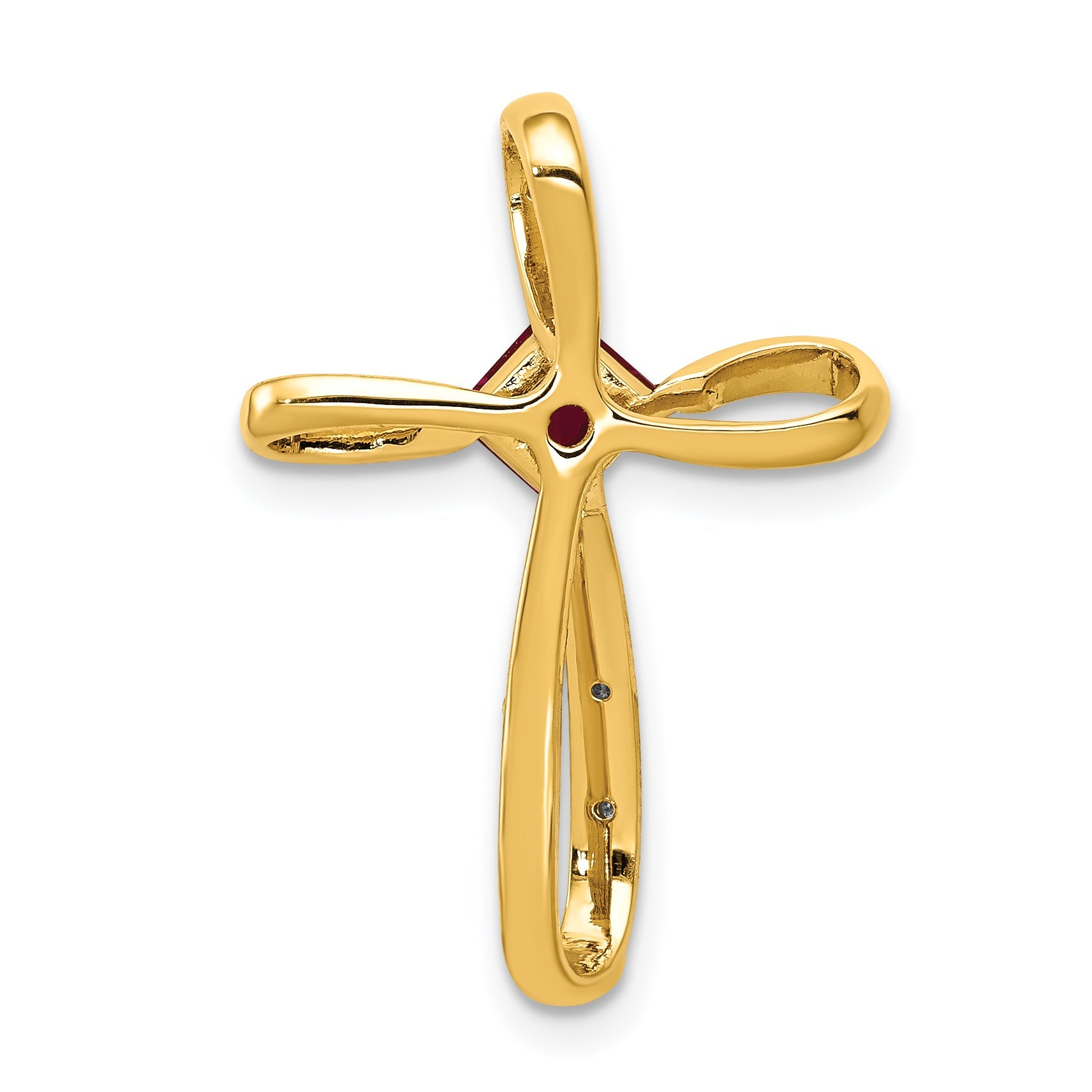 10K Yellow W/Rhodium And Rhodium Lab Created Ruby Diamond Cross Pendant