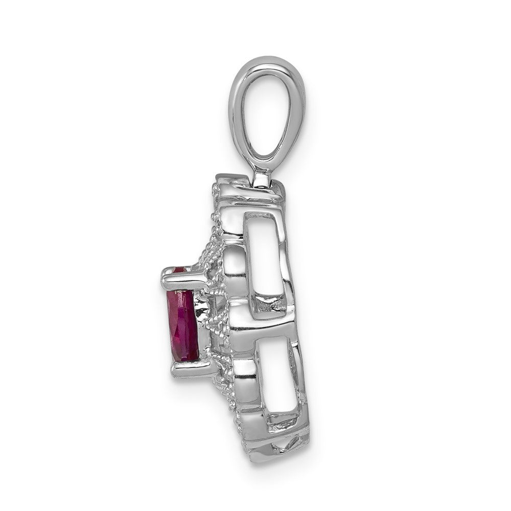 14k White Gold 1/6 Ct. Lab Grown Diamond VS/SI+ G+ and Lab Created Ruby Pendant