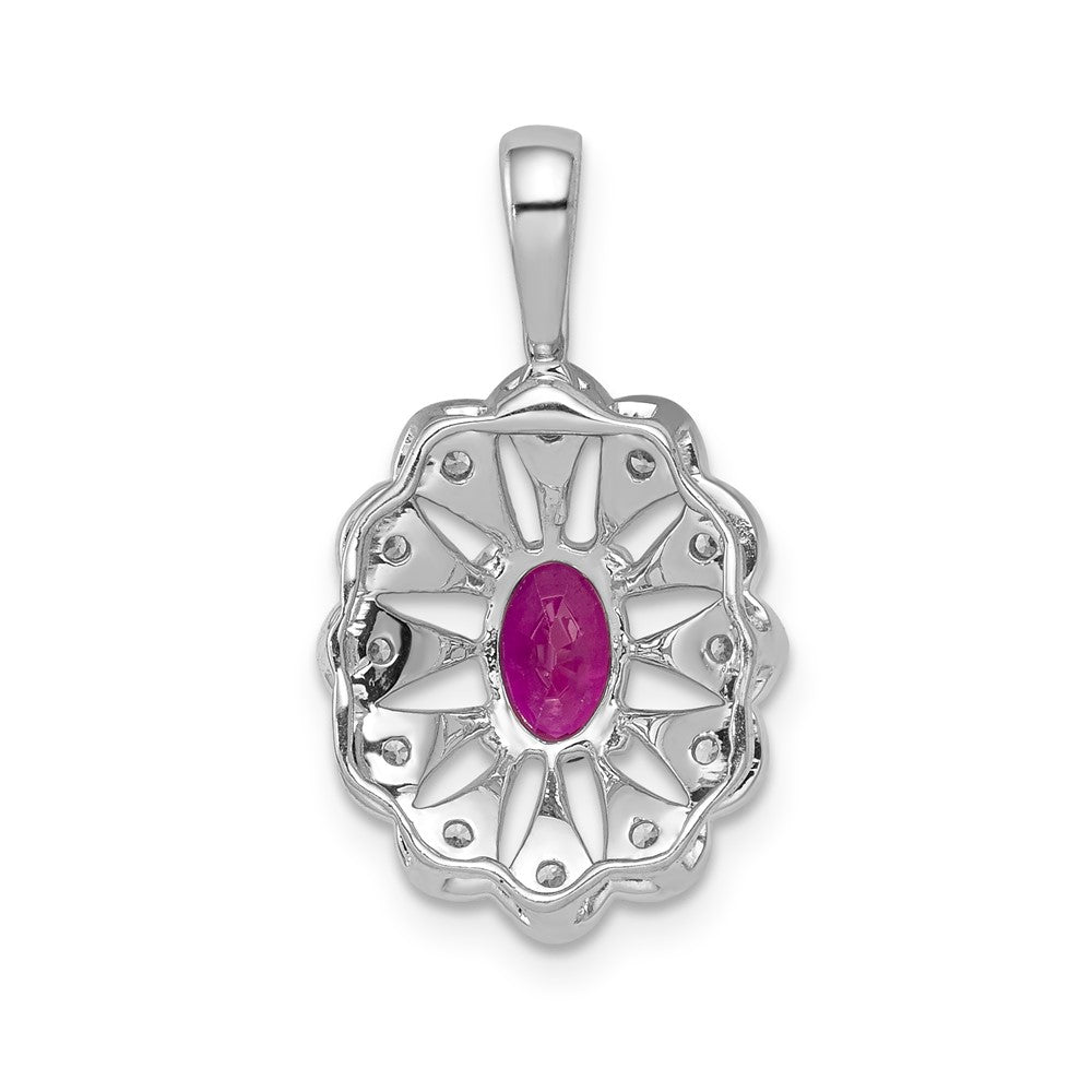 14k White Gold 1/6 Ct. Lab Grown Diamond VS/SI+ G+ and Lab Created Ruby Pendant