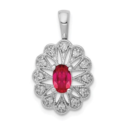 14k White Gold 1/6 Ct. Lab Grown Diamond VS/SI+ G+ and Lab Created Ruby Pendant