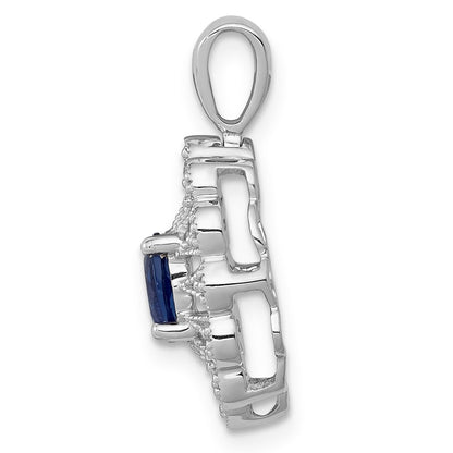 14k White Gold 1/6 Ct. Lab Grown Diamond VS/SI+ G+ and Lab Created Blue Sapphire Pendant