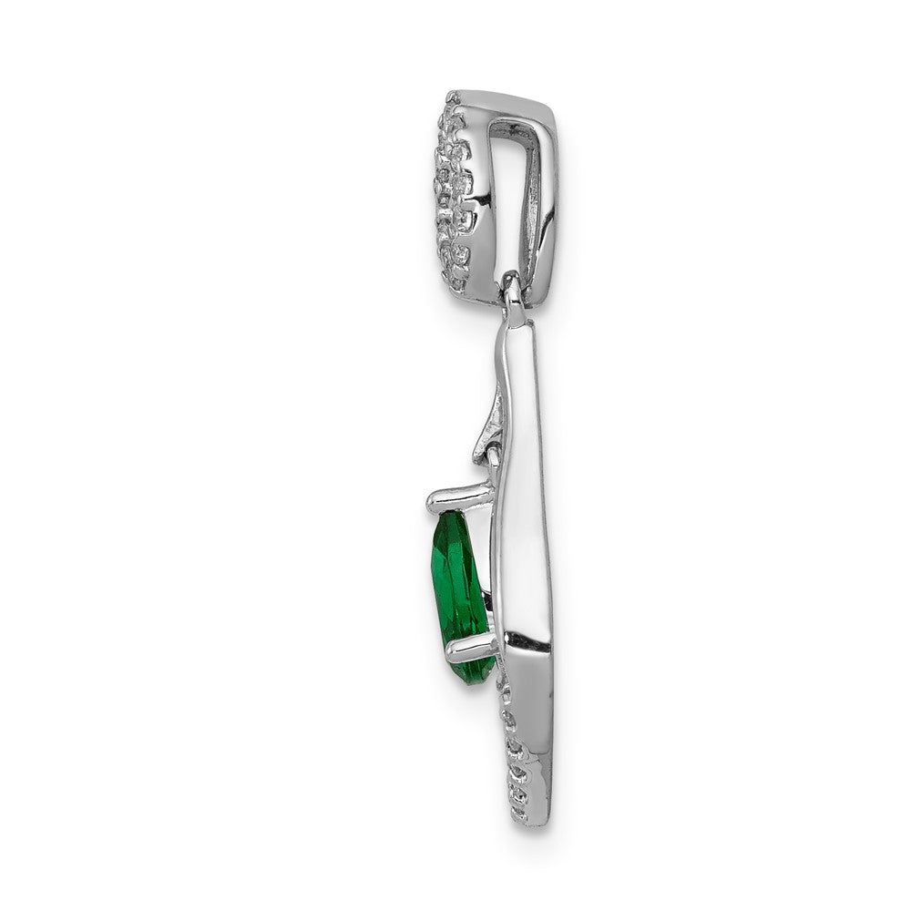 14k White Gold 1/10 Ct. Lab Grown Diamond VS/SI+ G+ and Lab Created Emerald Dangle Pendant