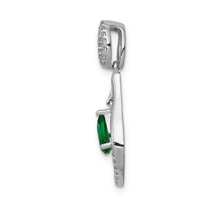 14k White Gold 1/10 Ct. Lab Grown Diamond VS/SI+ G+ and Lab Created Emerald Dangle Pendant