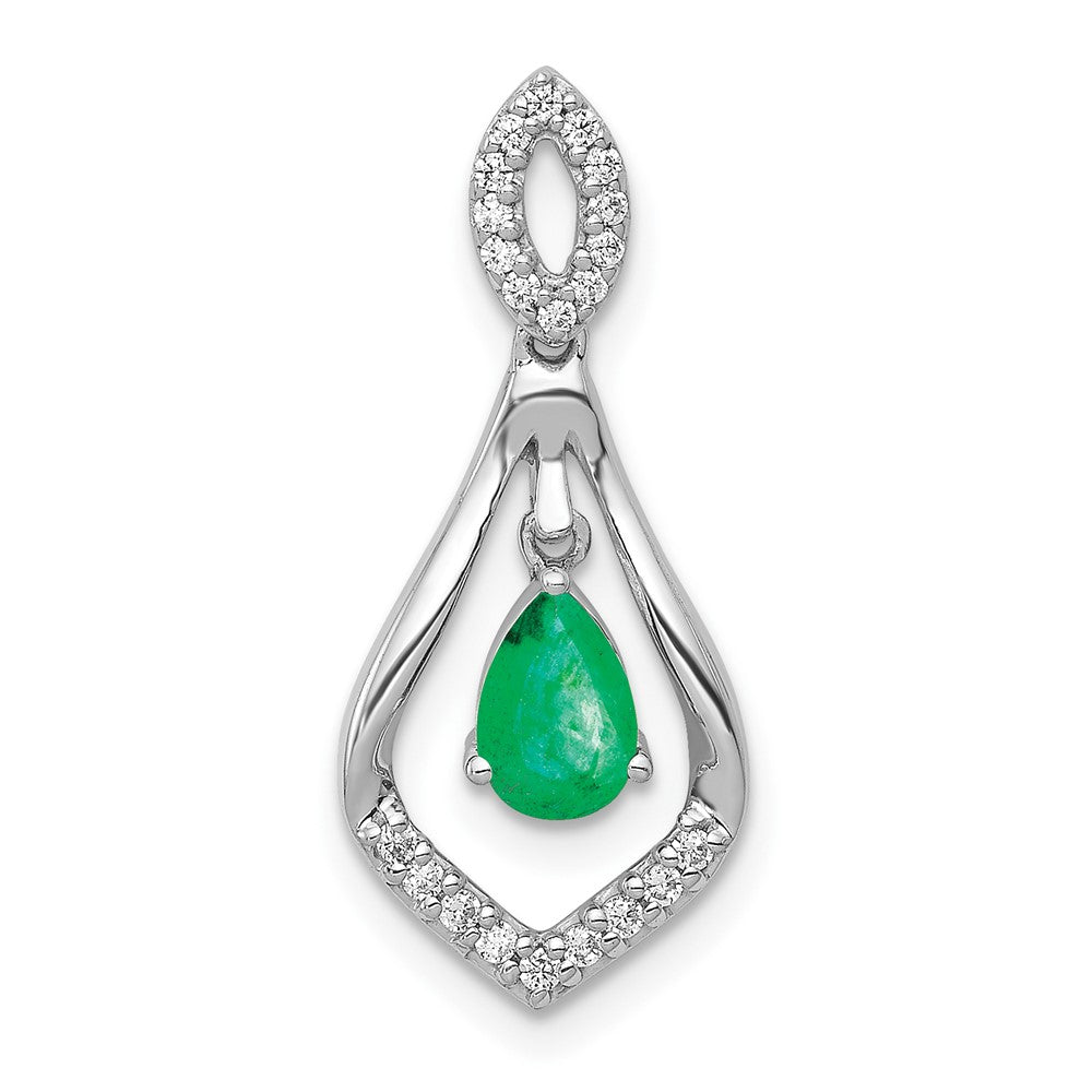 14k White Gold 1/10 Ct. Lab Grown Diamond VS/SI+ G+ and Lab Created Emerald Dangle Pendant