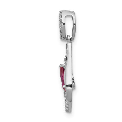 14k White Gold 1/10 Ct. Lab Grown Diamond VS/SI+ G+ and Lab Created Ruby Dangle Pendant