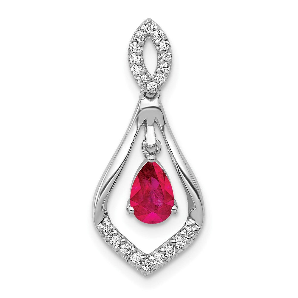 14k White Gold 1/10 Ct. Lab Grown Diamond VS/SI+ G+ and Lab Created Ruby Dangle Pendant