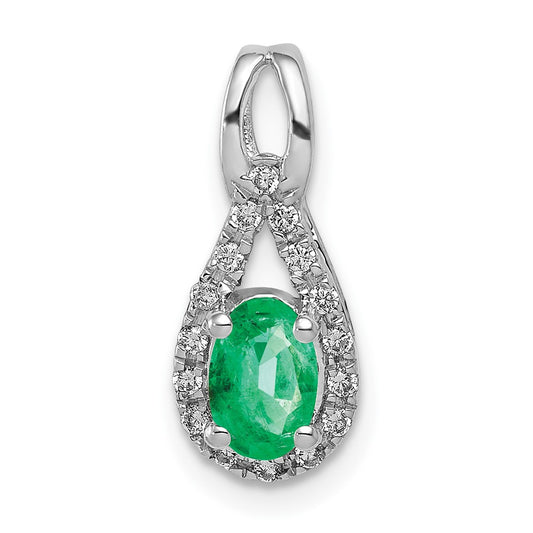 14k White Gold 1/10 Ct. Lab Grown Diamond VS/SI and Lab Created Emerald Pendant