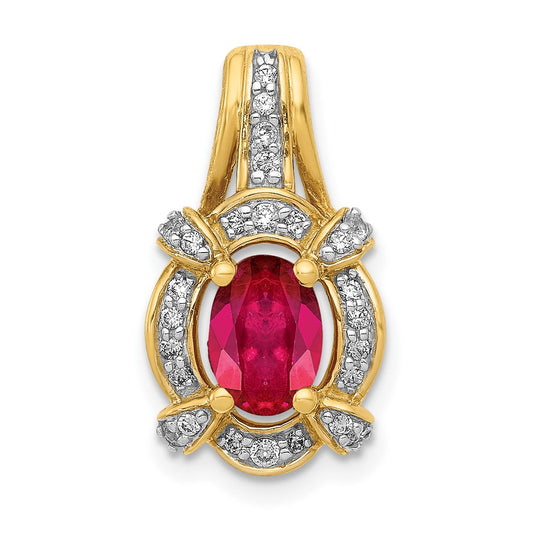 14k Yellow Gold 1/5 Ct. Lab Grown Diamond VS/SI+ G+ and Lab Created Ruby Pendant