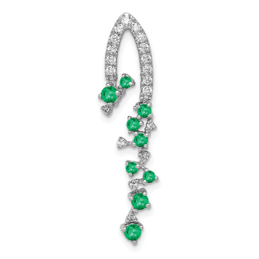 14K White Gold Lab Grown Diamond VS/SI FGH & Created Emerald Pendant