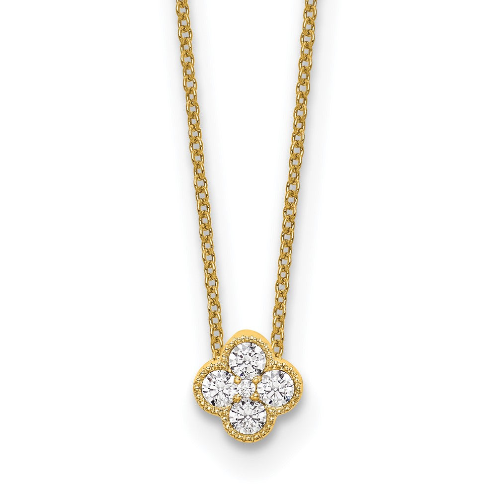 14K Yellow Gold True Origin 1/4 Carat Lab Grown Diamond Vs Def 18 Inch Bloom Floral Pendant Necklace
