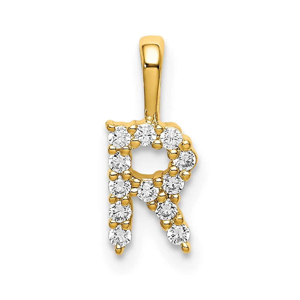 14k Yellow Gold 1/8 Ct. Lab Grown Diamond VS/SI+ G+ Letter R Initial Pendant