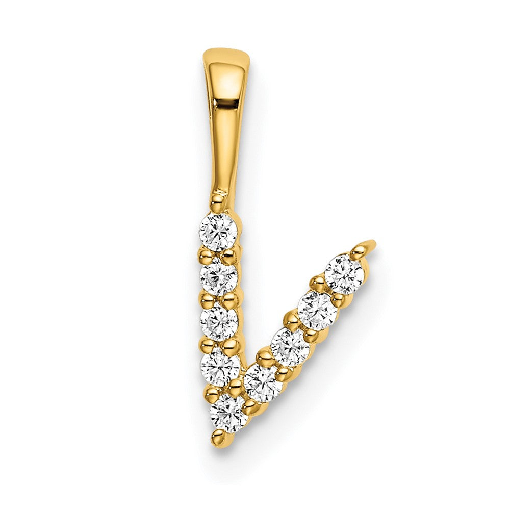 14k Yellow Gold 1/10 Ct. Lab Grown Diamond VS/SI+ G+ Letter V Initial Pendant