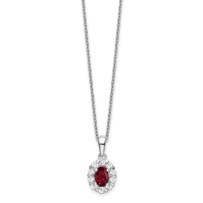 14k White Gold 1/2 Ct. Lab Grown Diamond VS/SI+ G+ and Oval Lab Created Ruby 18 inch Halo Pendant Necklace