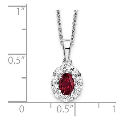 14k White Gold 1/2 Ct. Lab Grown Diamond VS/SI+ G+ and Oval Lab Created Ruby 18 inch Halo Pendant Necklace