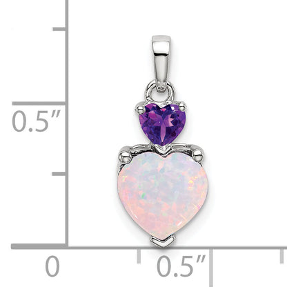 14k White Gold 14k White Gold Heart Created Opal and Amethyst Pendant