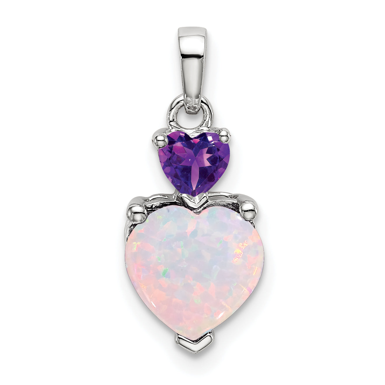 14k White Gold 14k White Gold Heart Created Opal and Amethyst Pendant