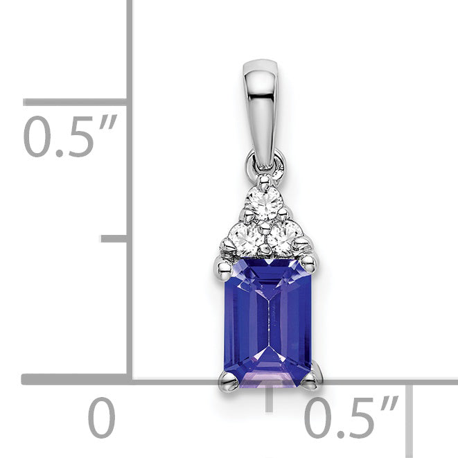 14k White Gold 14k White Gold Emerald-shape Tanzanite and Diamond Pendant