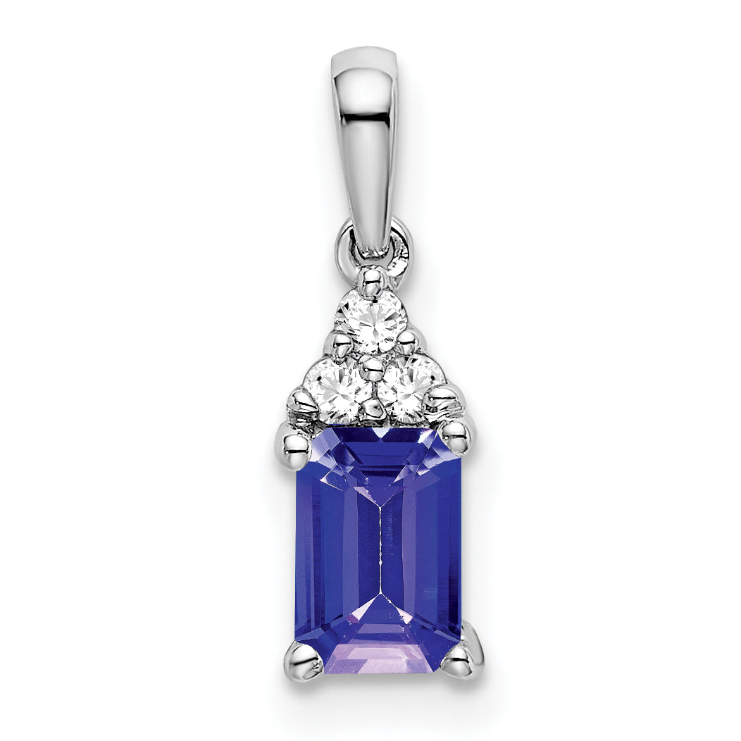 14k White Gold 14k White Gold Emerald-shape Tanzanite and Diamond Pendant