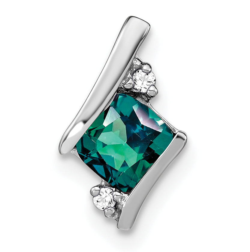 10K White Gold Cushion Cr. Alexandrite And Diamond Chain Slide