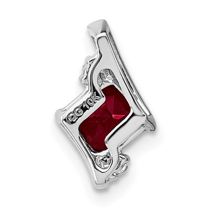 10K White Gold Cushion Cr. Ruby And Diamond Chain Slide