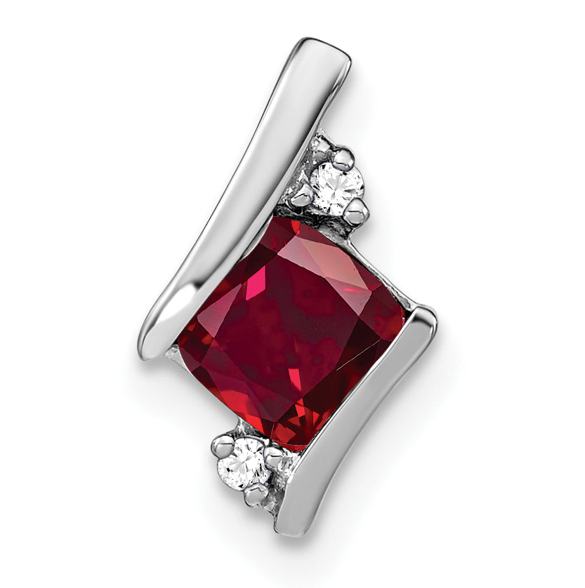 10K White Gold Cushion Cr. Ruby And Diamond Chain Slide