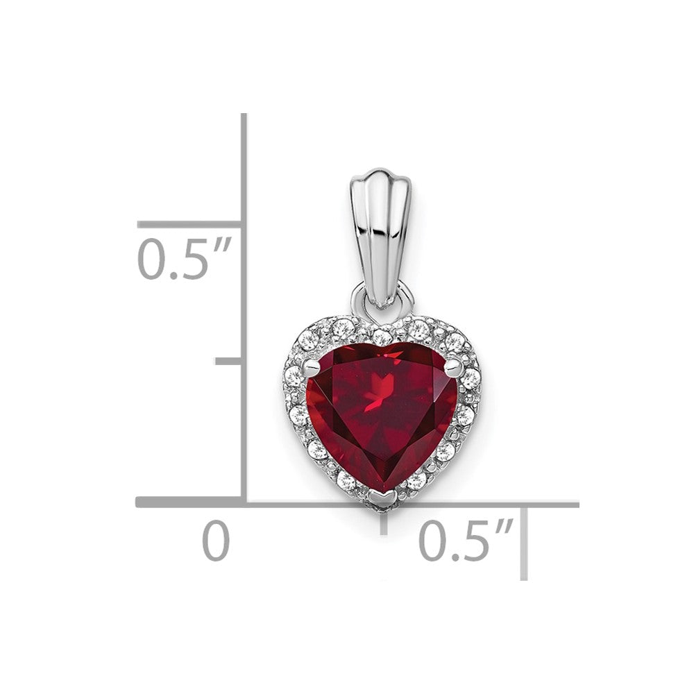 14k White Gold 1/15 Ct. Lab Grown Diamond VS/SI+ G+ and Lab Created Ruby Heart Pendant