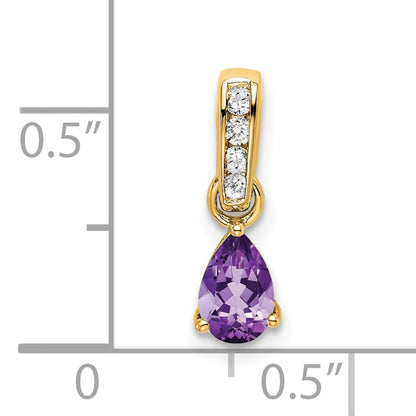 10K Yellow Gold Pear Amethyst And Diamond Pendant