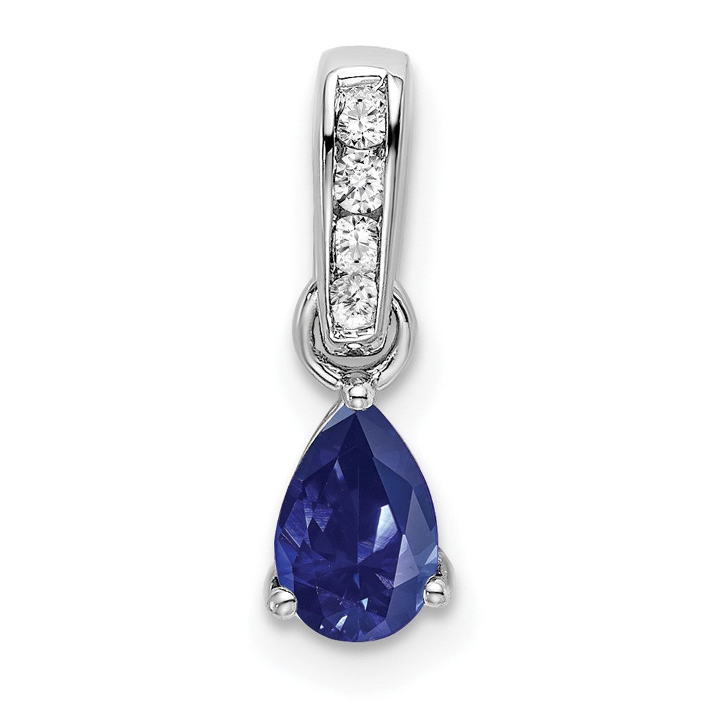 14k White Gold 1/20 Ct. Lab Grown Diamond VS/SI+ G+ and Lab Created Blue Sapphire Pendant
