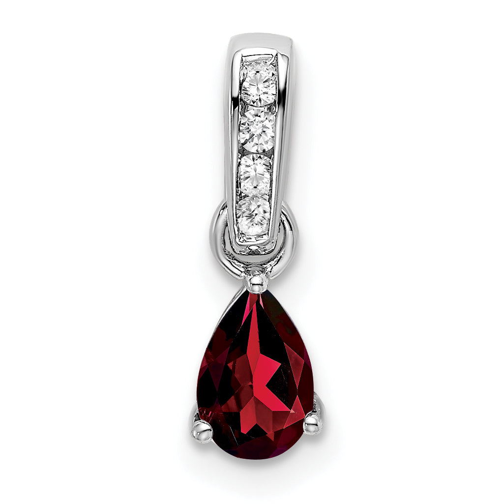 10K White Gold Pear Garnet And Diamond Pendant